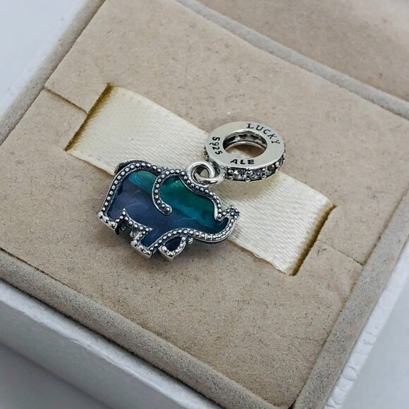 🔥🔥Pandora Blue Murano Glass Elephant Dangle Charm - Picture 2 of 4